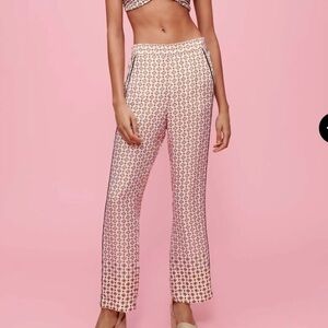 Maje Women's Silky Pants in Pink and Orange Geometric Design “Tiled Ecru”